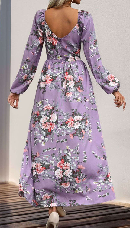 Perfee Slit Printed Surplice Long Sleeve Maxi Dress