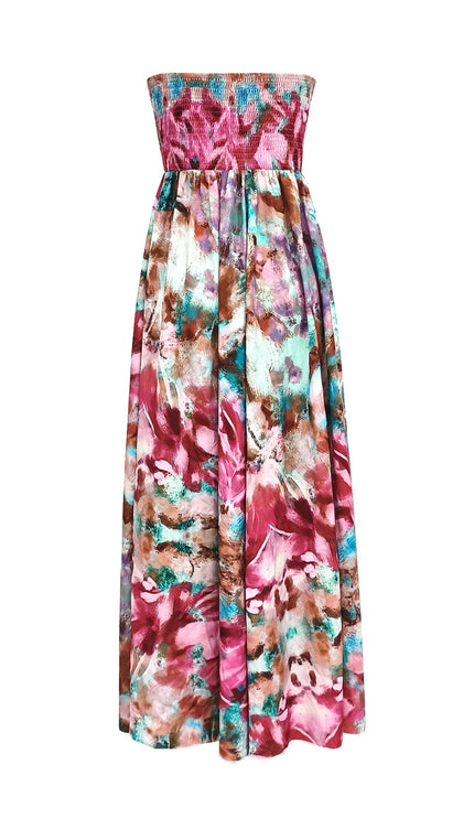 Smocked Print Maxi Dress