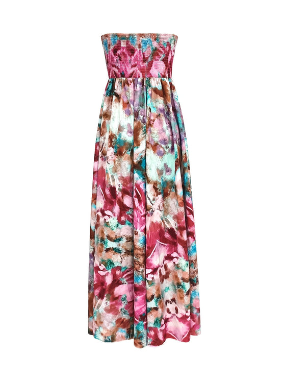 Smocked Print Maxi Dress