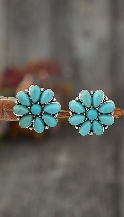 Alloy Turquoise Flower Stud Earrings