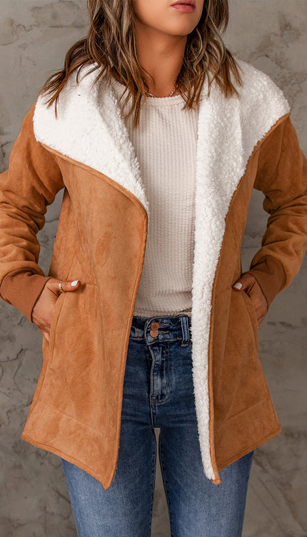 Open Front Long Sleeve Sherpa Jacket