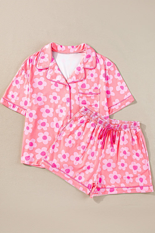 Modish Pocketed Flower Top and Shorts Lounge Set