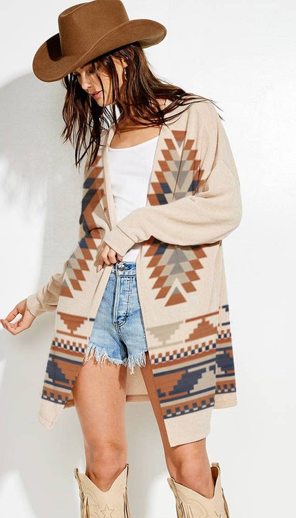 Aztec print Loose fit long sleeve Knit cardigan