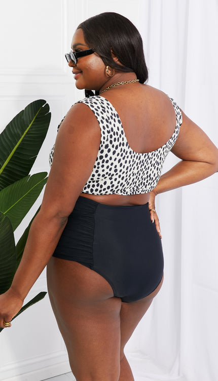 Marina West Swim Sanibel Crop Swim Top and Ruched Bottoms Set in Black-Modish