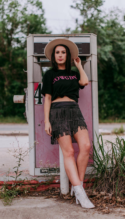 Cowgirl 3D Pink Sequin Embroidered Tee