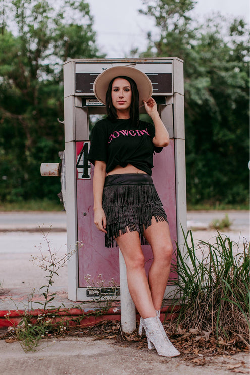 Cowgirl 3D Pink Sequin Embroidered Tee