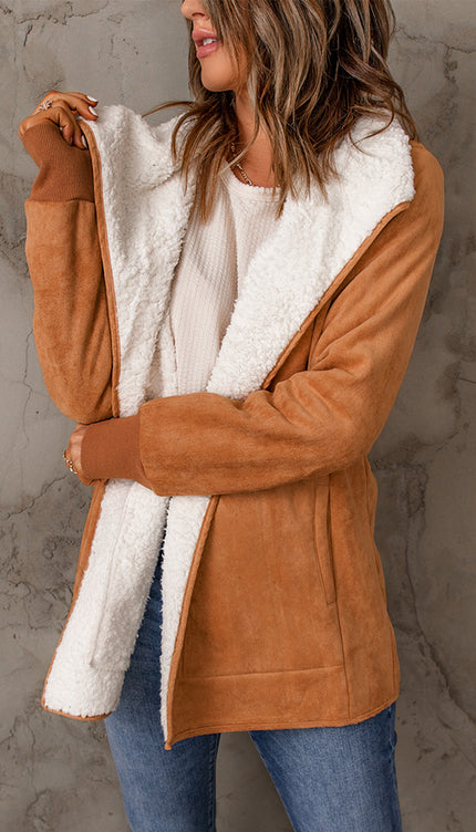 Open Front Long Sleeve Sherpa Jacket