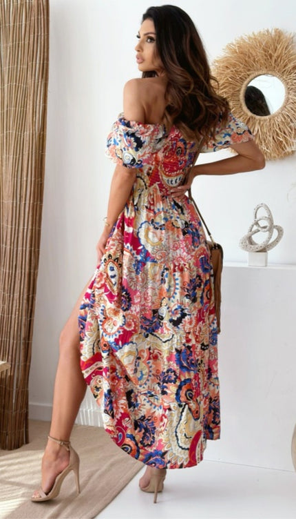 Modish Rustic Chic Smocked Print Maxi Dress