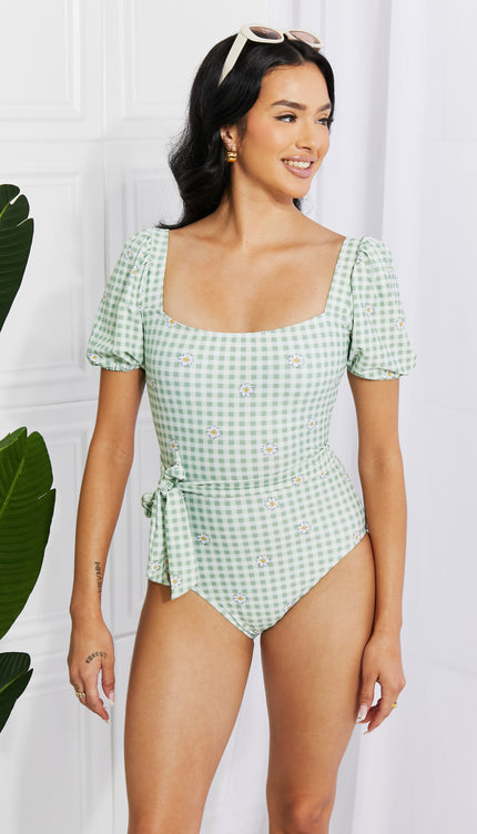 Marina West Swim Salty Air Puff Sleeve One-Piece in Sage-Modish