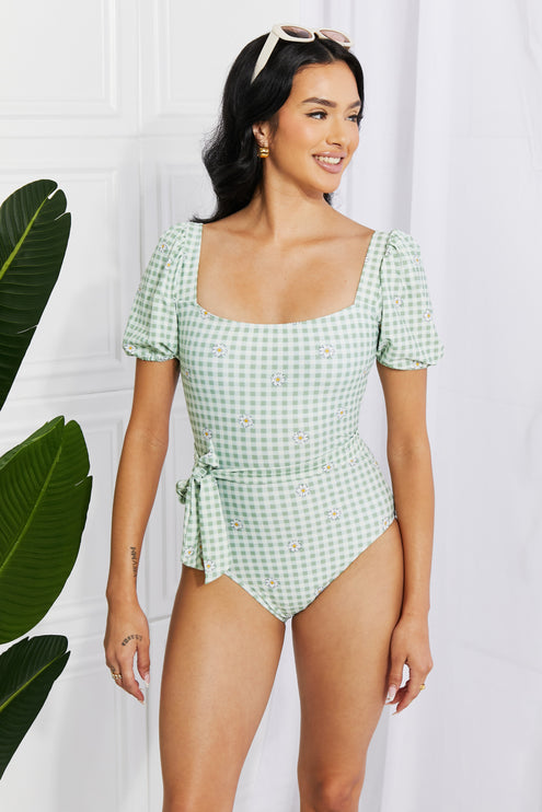 Marina West Swim Salty Air Puff Sleeve One-Piece in Sage-Modish