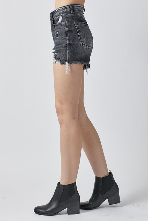 RISEN Full Size High Rise Distressed Denim Shorts-Modish