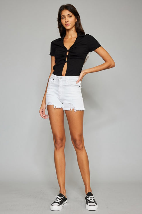 Kancan Full Size High Rise Frayed Hem Denim Shorts-Modish