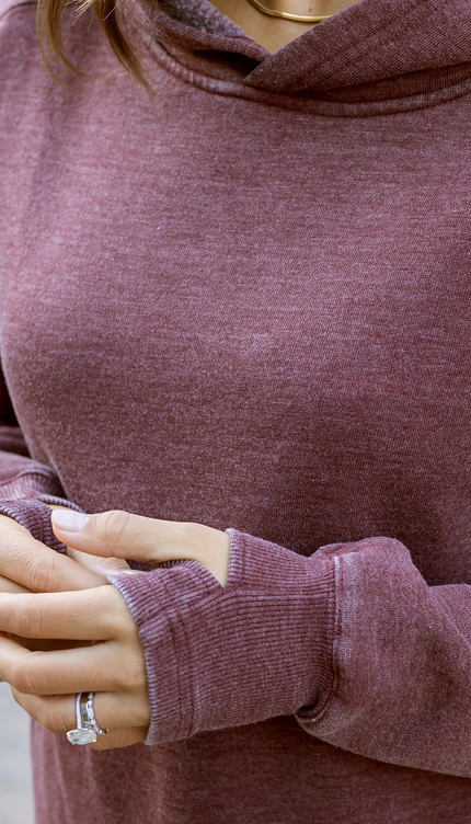 Vintage Washed Fleece Hoodie in Washed Wine