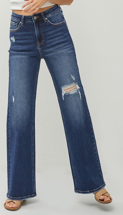 RISEN Full Size High Rise Distressed Wide Leg Jeans