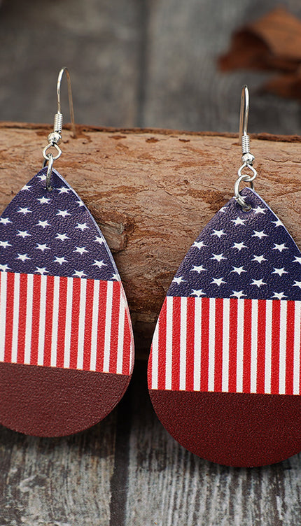 Stars and Stripes PU Leather Teardrop Earrings-Modish