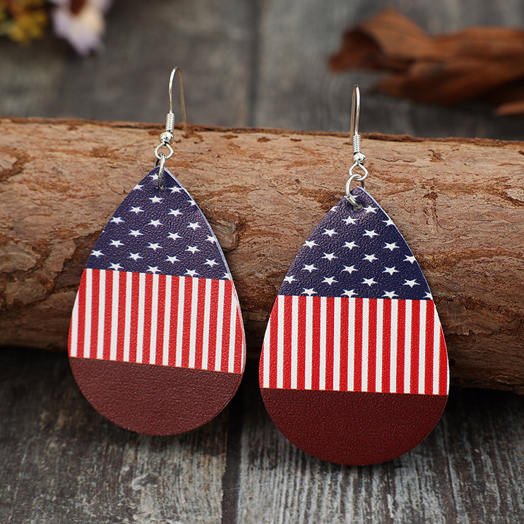 Stars and Stripes PU Leather Teardrop Earrings-Modish