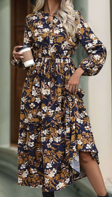 Print Long Sleeve Midi Dress