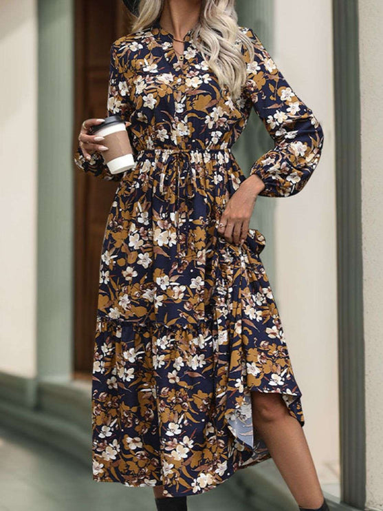 Print Long Sleeve Midi Dress