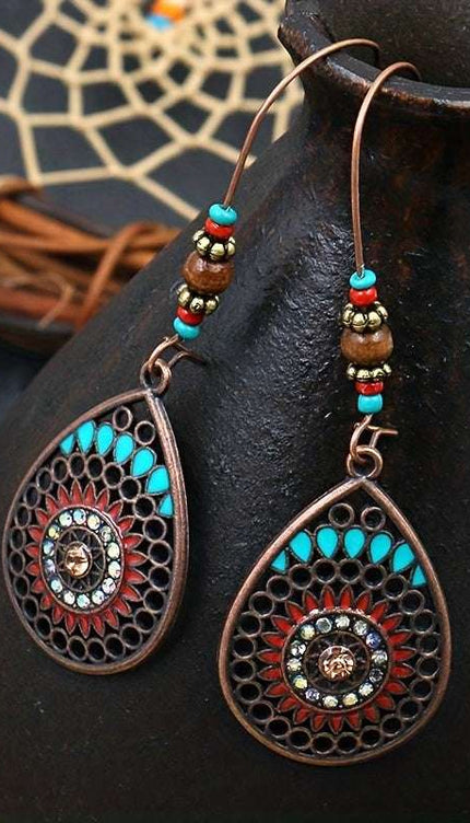 Alloy Oil Drip Beaded Teardrop Earrings