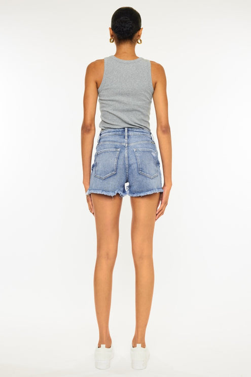 Kancan Distressed Raw Hem Denim Shorts-Modish