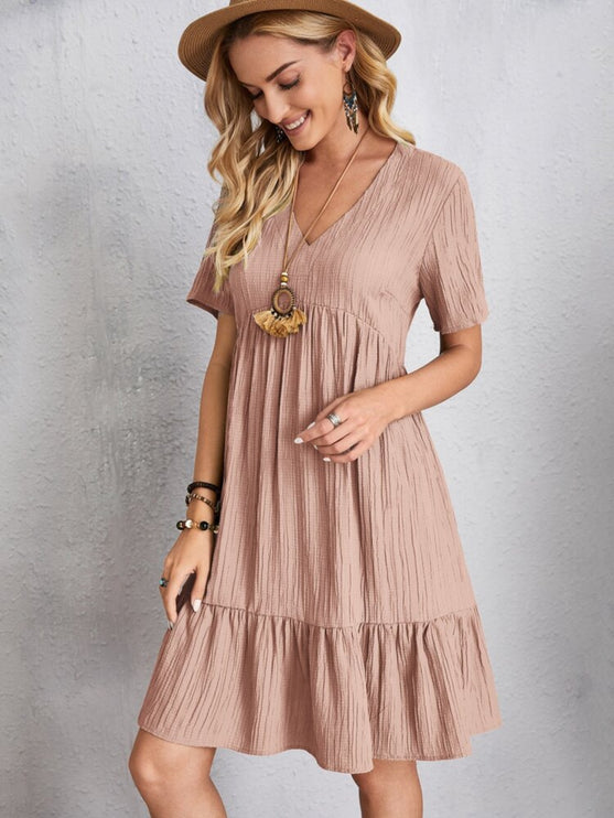 Modish Rustic Chic Full Size V-Neck Dress