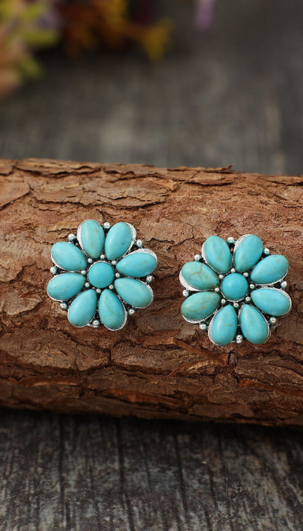 Alloy Turquoise Flower Stud Earrings