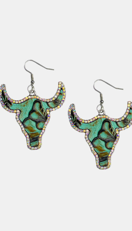 Modish Rhinestone Trim Alloy Bull Earrings