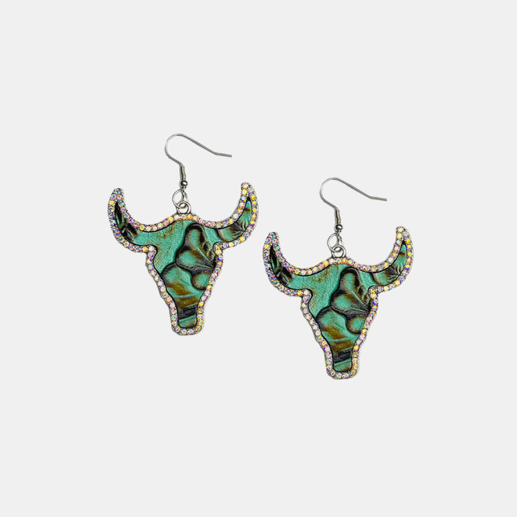 Modish Rhinestone Trim Alloy Bull Earrings