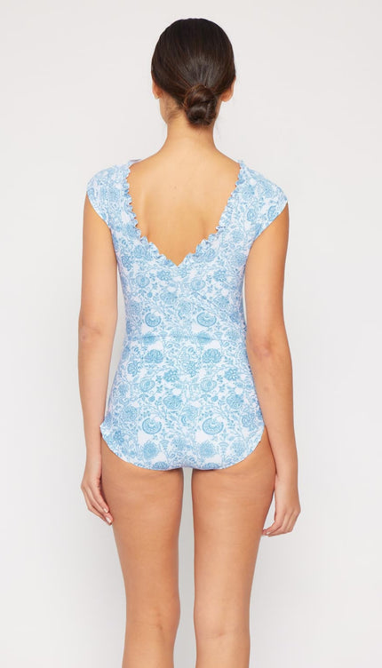 Marina West Swim Bring Me Flowers V-Neck One Piece Swimsuit In Thistle Blue-Modish