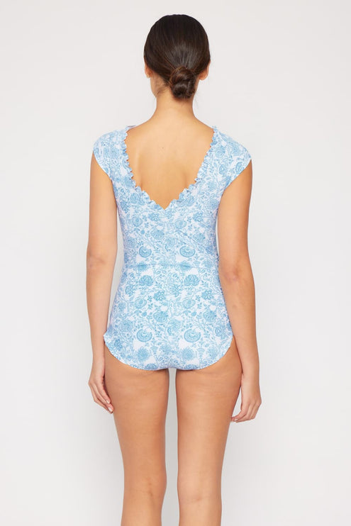 Marina West Swim Bring Me Flowers V-Neck One Piece Swimsuit In Thistle Blue-Modish