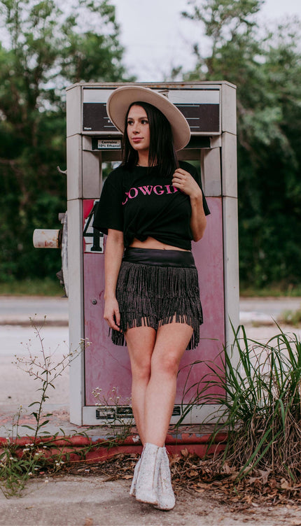 Cowgirl 3D Pink Sequin Embroidered Tee