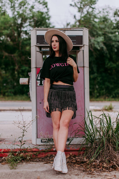 Cowgirl 3D Pink Sequin Embroidered Tee