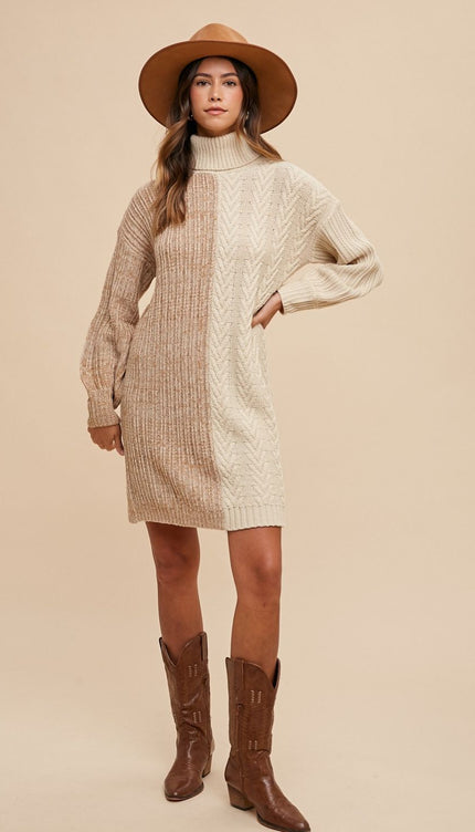 Annie Wear Color Block Turtleneck Sweater Dress