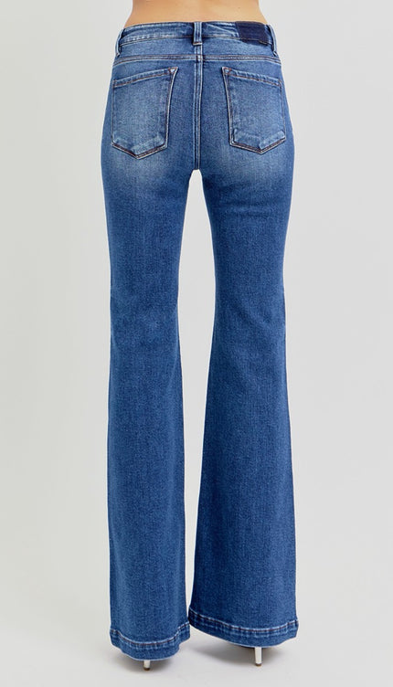 RISEN Full Size Low Rise Flare Jeans with Pockets