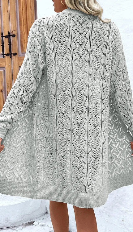 Modish Openwork Button Down Long Sleeve Cardigan