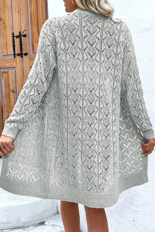 Modish Openwork Button Down Long Sleeve Cardigan