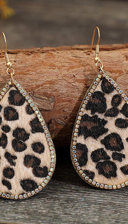 Zircon PU Leopard Teardrop Earrings