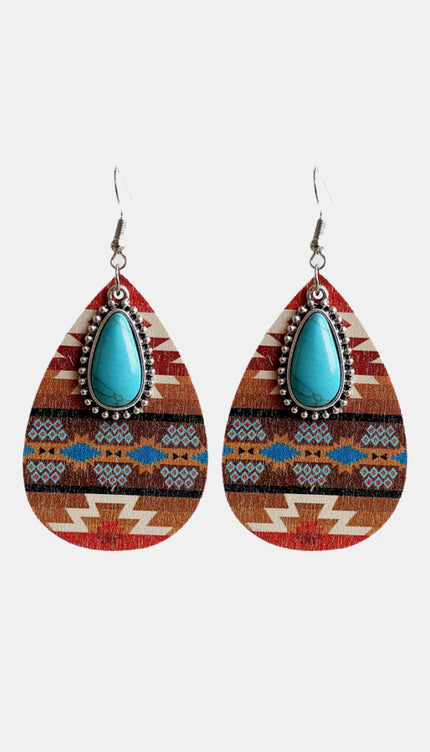 Modish Rustic Chic Turquoise Teardrop Wooden Earrings