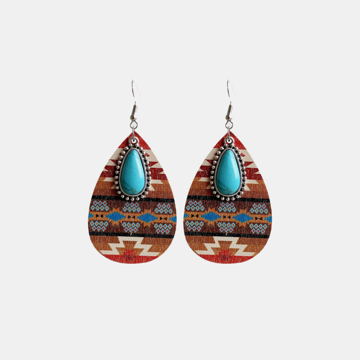 Modish Rustic Chic Turquoise Teardrop Wooden Earrings