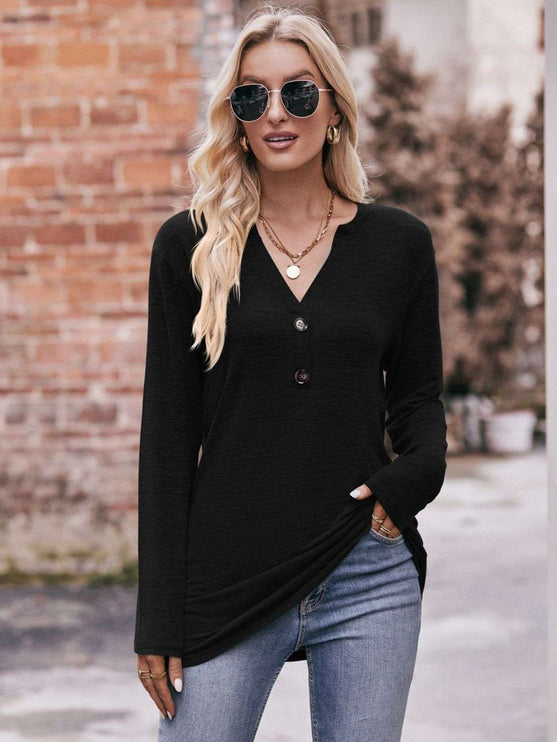 Mandy Notched Neck Long Sleeve Top