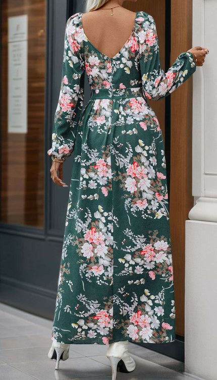 Perfee Slit Printed Surplice Long Sleeve Maxi Dress