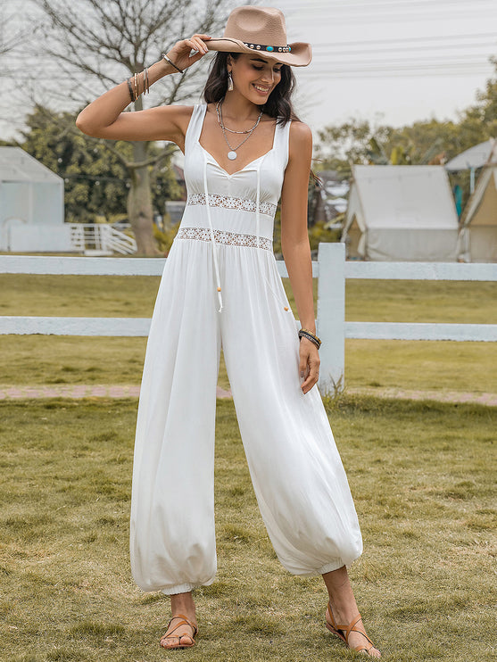 Rustic Chic Backless Wide Strap Wide Leg Jumpsuit