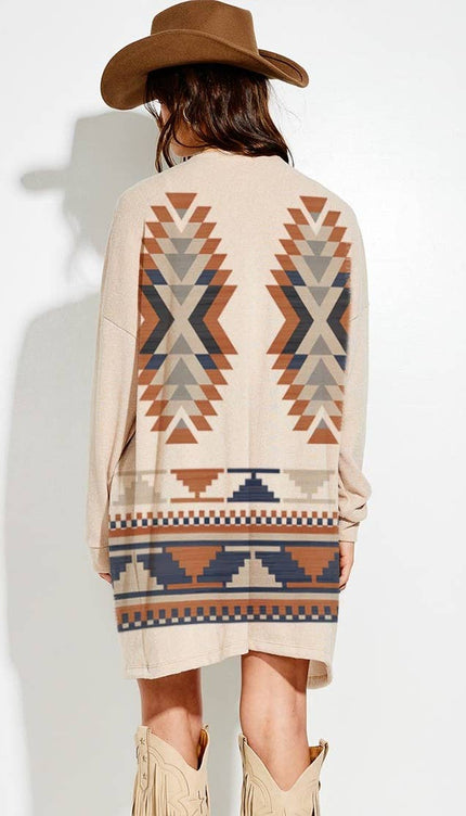 Aztec print Loose fit long sleeve Knit cardigan