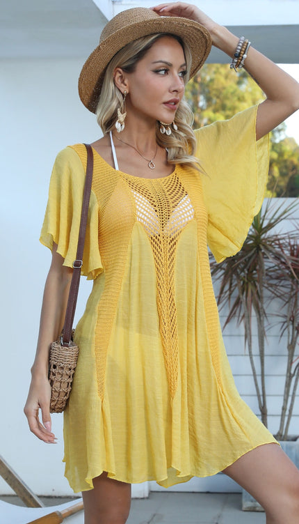 Modish Openwork Flutter Sleeve Cover-Up Dress