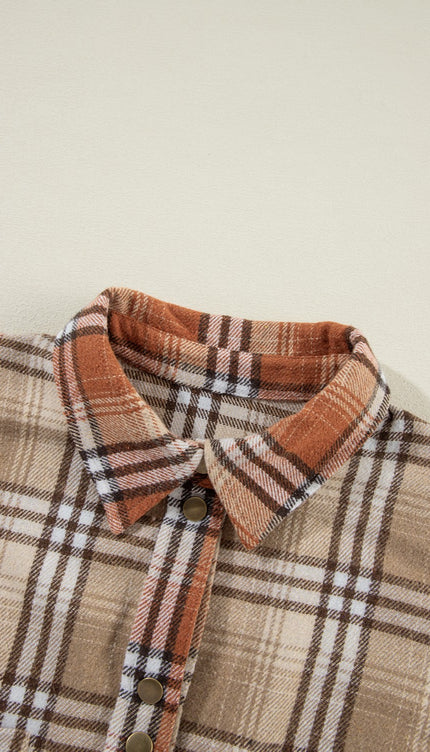 Plaid Snap Down Dropped Shoulder Shacket