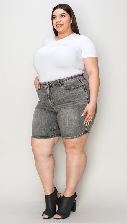 Judy Blue Full Size High Waist Washed Denim Shorts-Modish