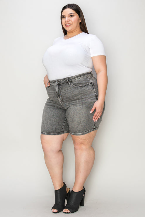 Judy Blue Full Size High Waist Washed Denim Shorts-Modish