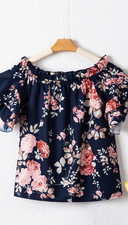 Modish Print Off-Shoulder Flounce Sleeve Blouse