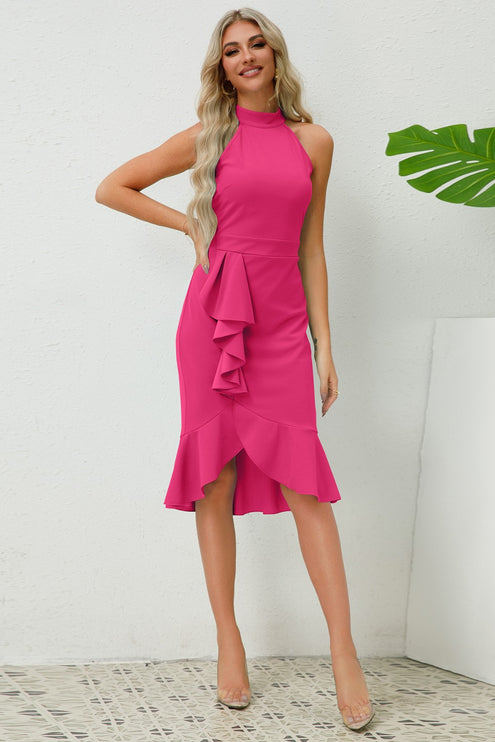 Modish Ruffled Grecian Neck Dress