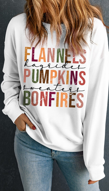 Letter Graphic Round Neck Long Sleeve Sweatshirt